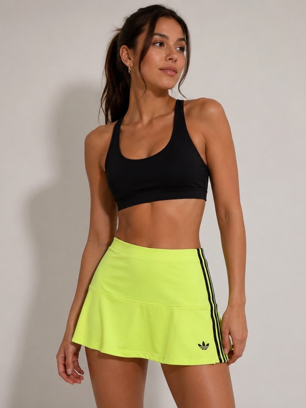 adidas Neon Lime Flared Skater Skirt with Black Stripes